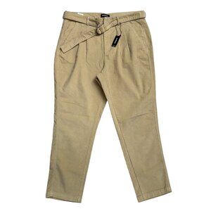 Express Women's Size 14 Tapered Leg Corduroy Ankle Length Pant Belted Beige NWT